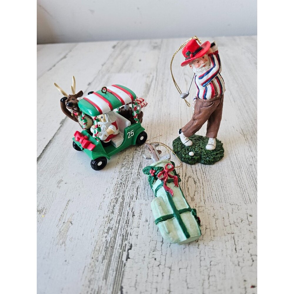 Santa golfer ornament‎ vintage cart bag set Xmas tree